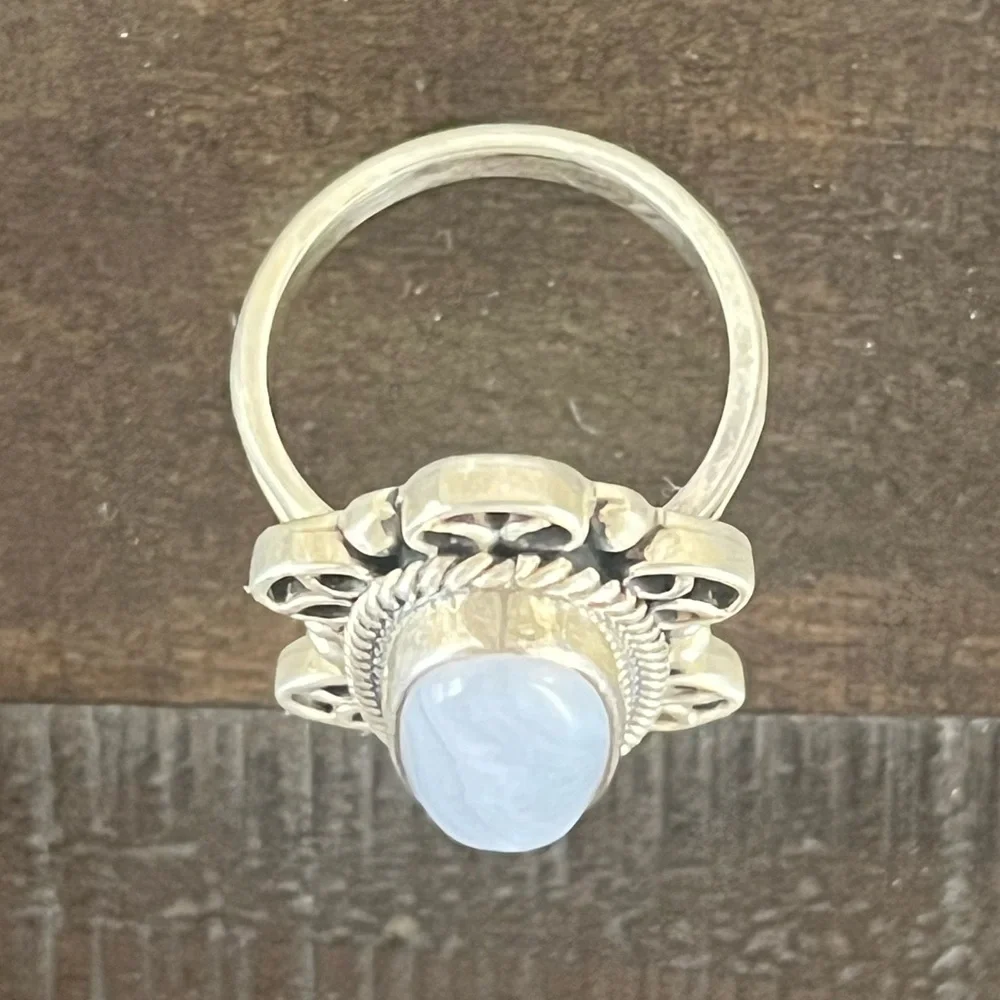 Southwest Sterling silver & blue lace agate ring- size 7 - Picture 8 of 12